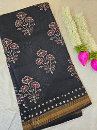 Maheshwari Silk Cotton with Ajrak Hand Block Printed Saree - Black
