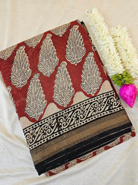 Maheshwari Silk Cotton with Ajrak Hand Block Printed Saree - Red