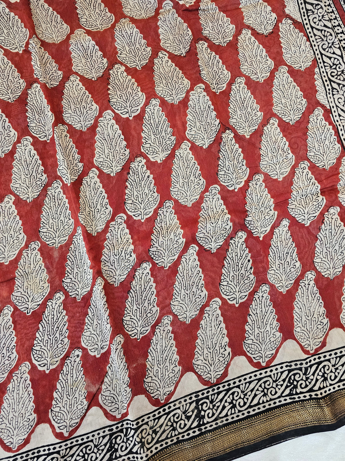 Maheshwari Silk Cotton with Ajrak Hand Block Printed Saree - Red