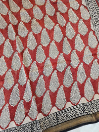 Maheshwari Silk Cotton with Ajrak Hand Block Printed Saree - Red