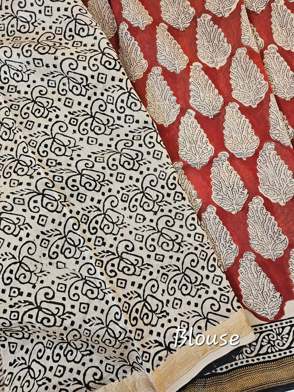 Maheshwari Silk Cotton with Ajrak Hand Block Printed Saree - Red