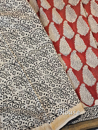 Maheshwari Silk Cotton with Ajrak Hand Block Printed Saree - Red