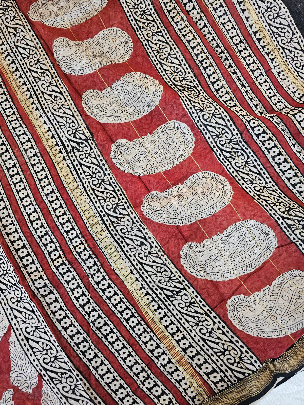 Maheshwari Silk Cotton with Ajrak Hand Block Printed Saree - Red
