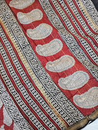 Maheshwari Silk Cotton with Ajrak Hand Block Printed Saree - Red