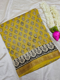 Maheshwari Silk Cotton Hand Block Printed Saree - Yellow