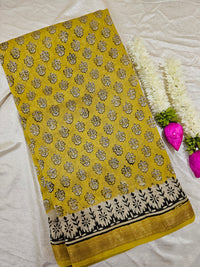 Maheshwari Silk Cotton Hand Block Printed Saree - Yellow