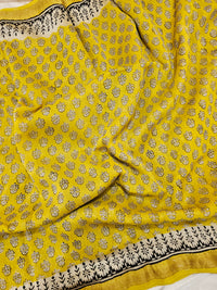 Maheshwari Silk Cotton Hand Block Printed Saree - Yellow