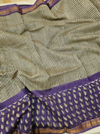 Maheshwari Silk Cotton Hand Block Printed Saree - Black with Purple