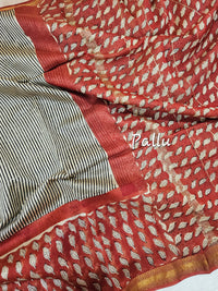 Maheshwari Silk Cotton Hand Block Printed Saree - Black with Red