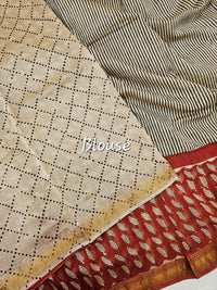 Maheshwari Silk Cotton Hand Block Printed Saree - Black with Red