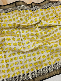 Maheshwari Silk Cotton Hand Block Printed Saree - Yellow