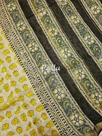 Maheshwari Silk Cotton Hand Block Printed Saree - Yellow