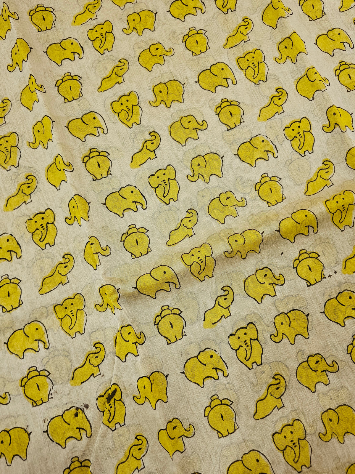 Maheshwari Silk Cotton Hand Block Printed Saree - Yellow