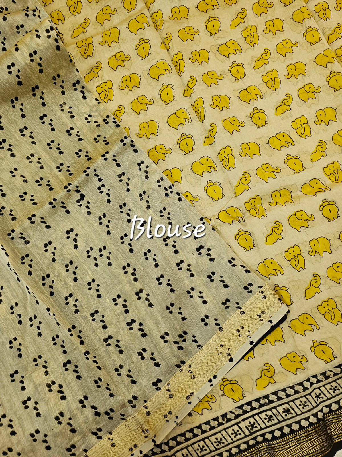 Maheshwari Silk Cotton Hand Block Printed Saree - Yellow