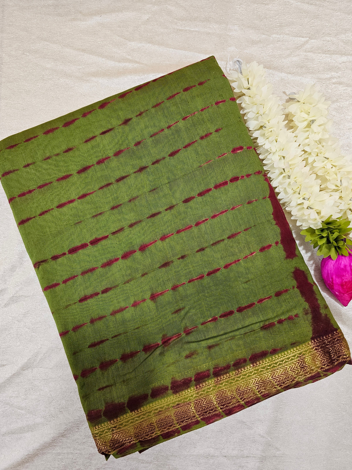 Maheshwari Silk Cotton Hand Block Printed Saree - Green