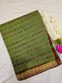 Maheshwari Silk Cotton Hand Block Printed Saree - Green