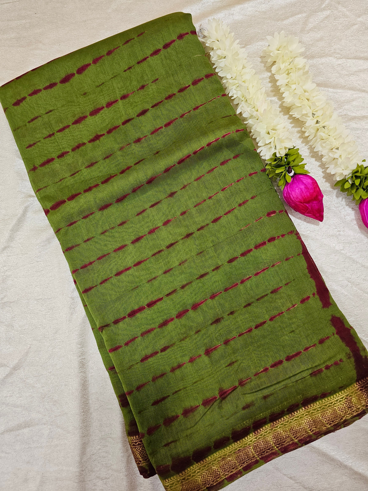 Maheshwari Silk Cotton Hand Block Printed Saree - Green