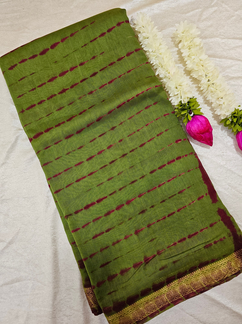 Maheshwari Silk Cotton Hand Block Printed Saree - Green