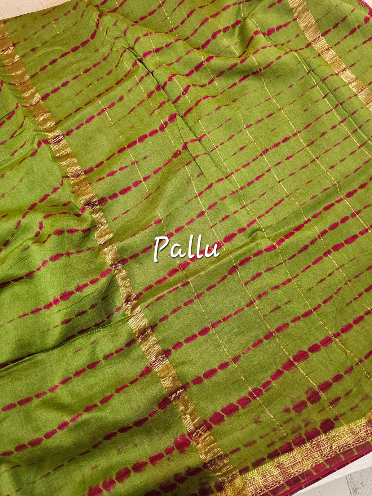 Maheshwari Silk Cotton Hand Block Printed Saree - Green