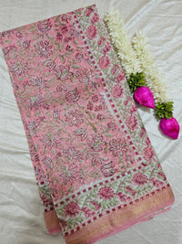 Maheshwari Silk Cotton Hand Block Printed Saree - Pink