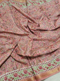 Maheshwari Silk Cotton Hand Block Printed Saree - Pink