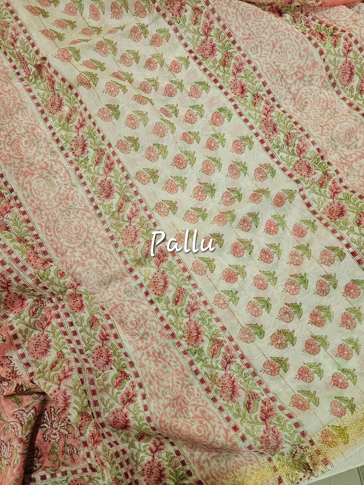 Maheshwari Silk Cotton Hand Block Printed Saree - Pink