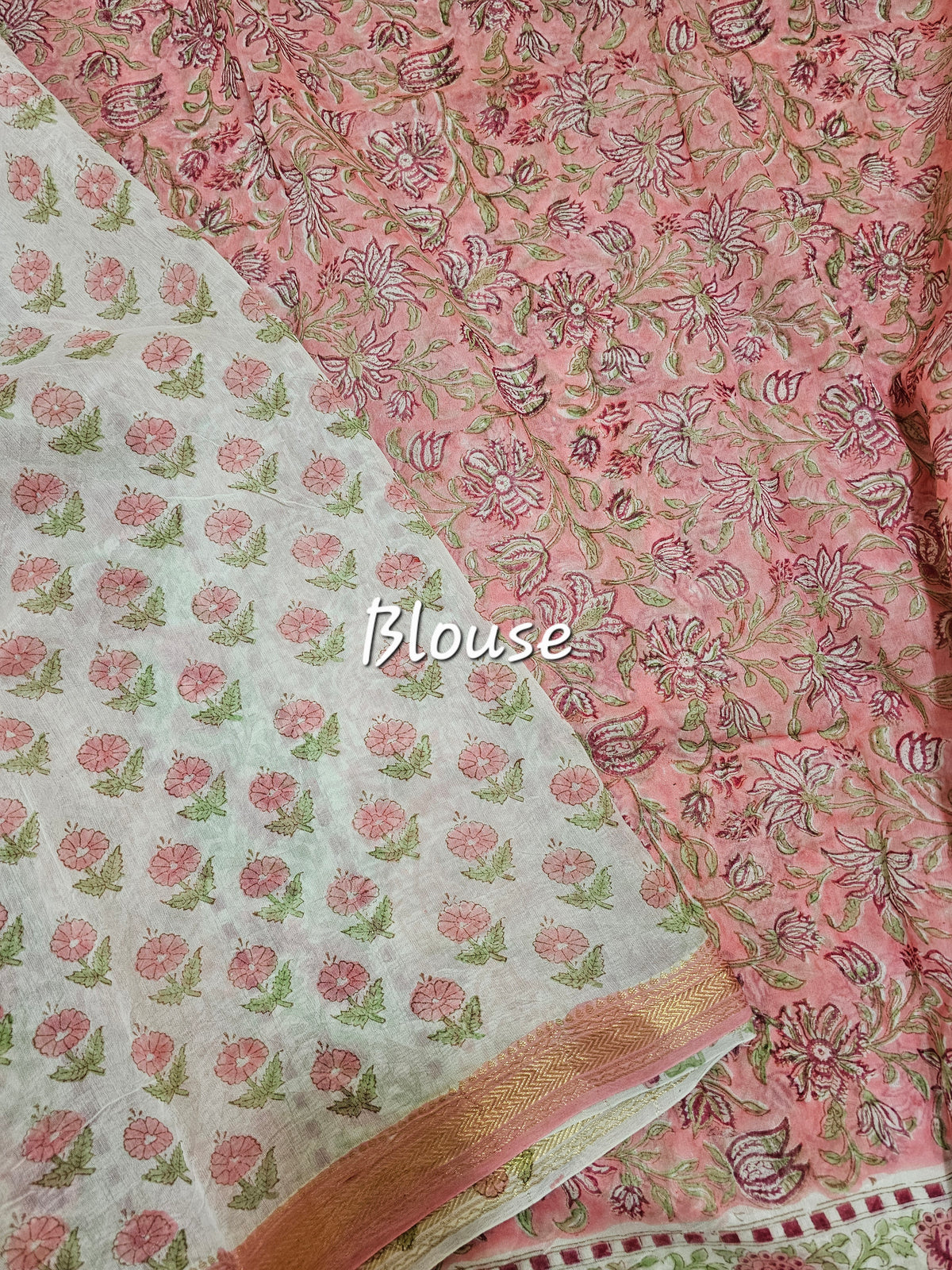 Maheshwari Silk Cotton Hand Block Printed Saree - Pink