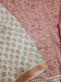 Maheshwari Silk Cotton Hand Block Printed Saree - Pink