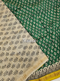 Maheshwari Silk Cotton Hand Block Printed Saree - Green
