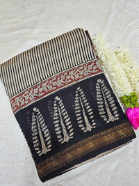 Maheshwari Silk Cotton Hand Block Printed Saree - Black