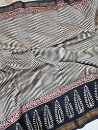 Maheshwari Silk Cotton Hand Block Printed Saree - Black