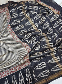 Maheshwari Silk Cotton Hand Block Printed Saree - Black