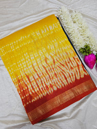 Maheshwari Silk Cotton Hand Block Printed Saree - Grey with Yellow