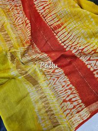 Maheshwari Silk Cotton Hand Block Printed Saree - Grey with Yellow