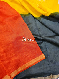 Maheshwari Silk Cotton Hand Block Printed Saree - Grey with Yellow
