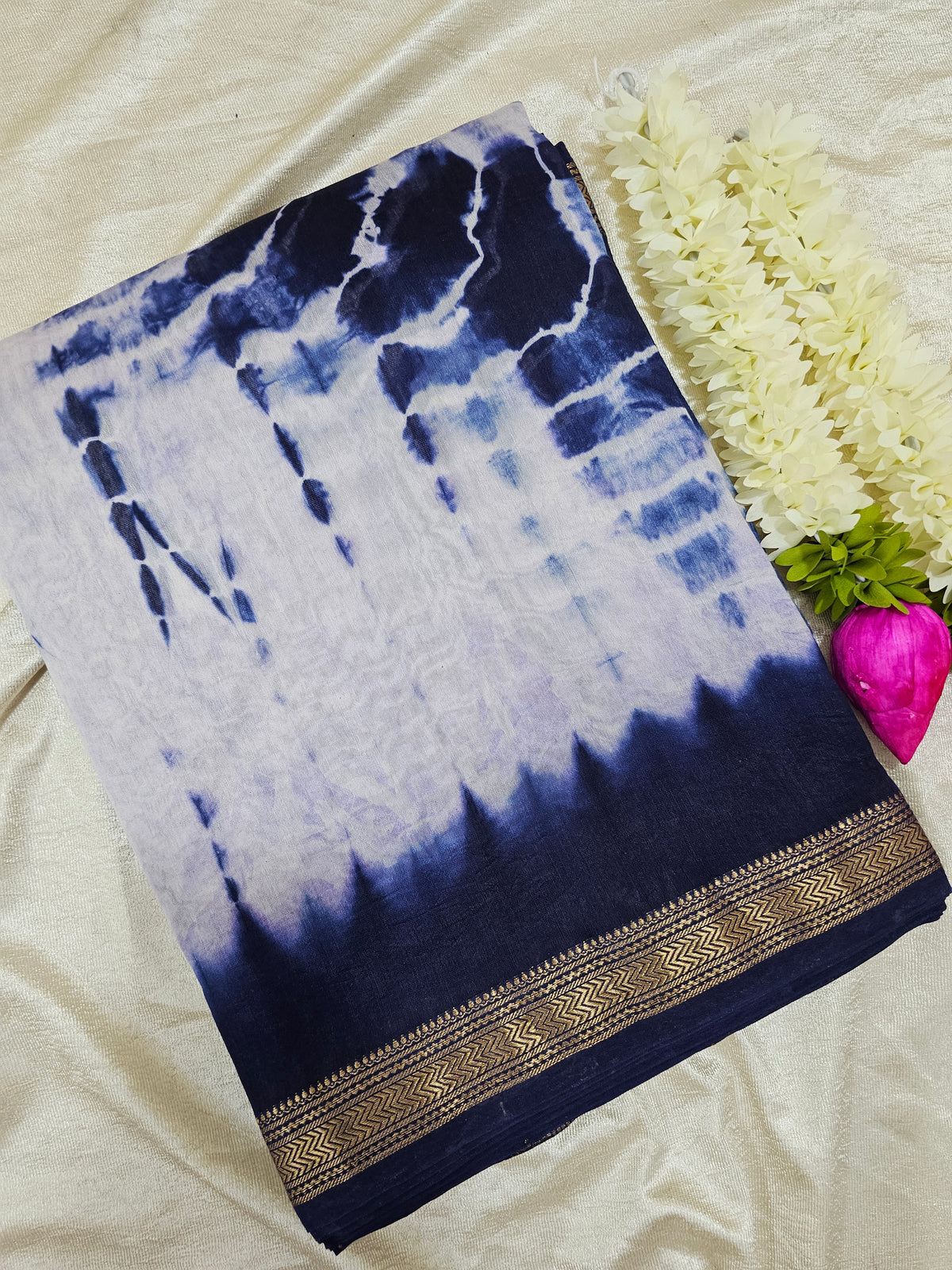 Maheshwari Silk Cotton Hand Block Printed Saree - Blue