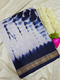 Maheshwari Silk Cotton Hand Block Printed Saree - Blue