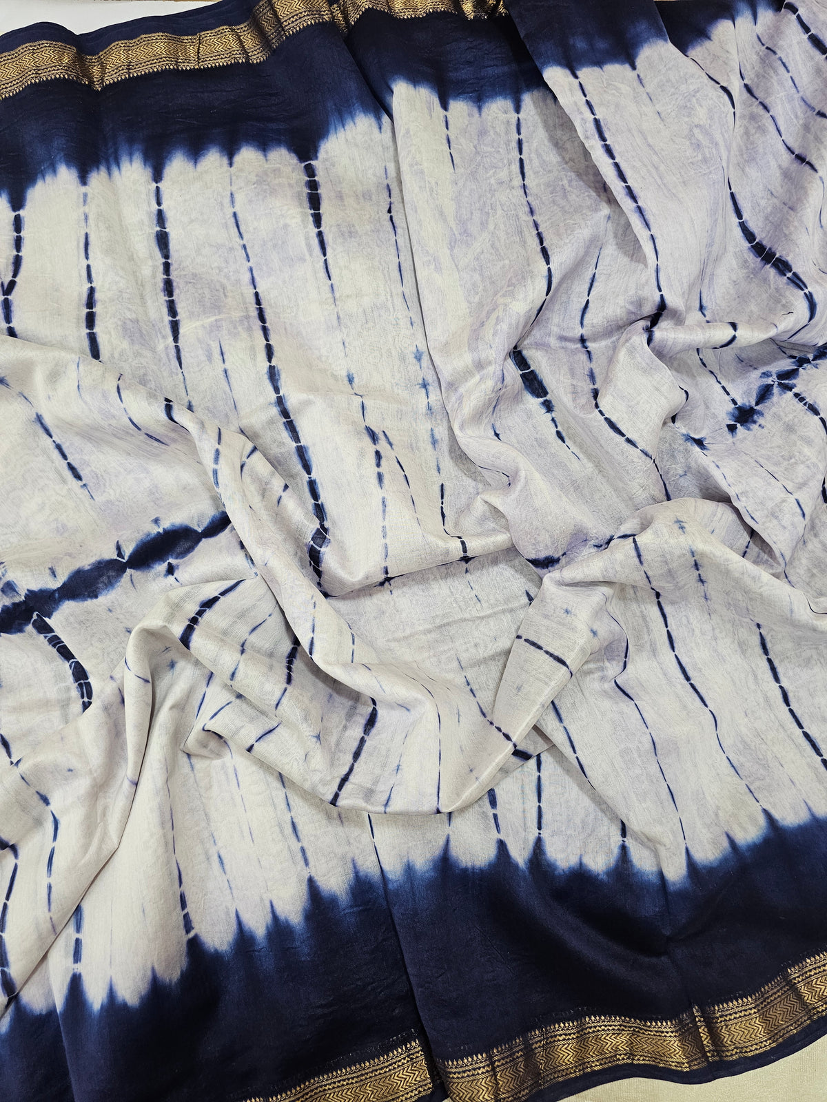 Maheshwari Silk Cotton Hand Block Printed Saree - Blue