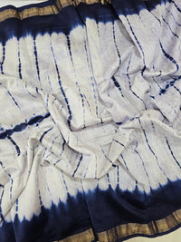 Maheshwari Silk Cotton Hand Block Printed Saree - Blue