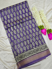 Maheshwari Silk Cotton Hand Block Printed Saree - Purple
