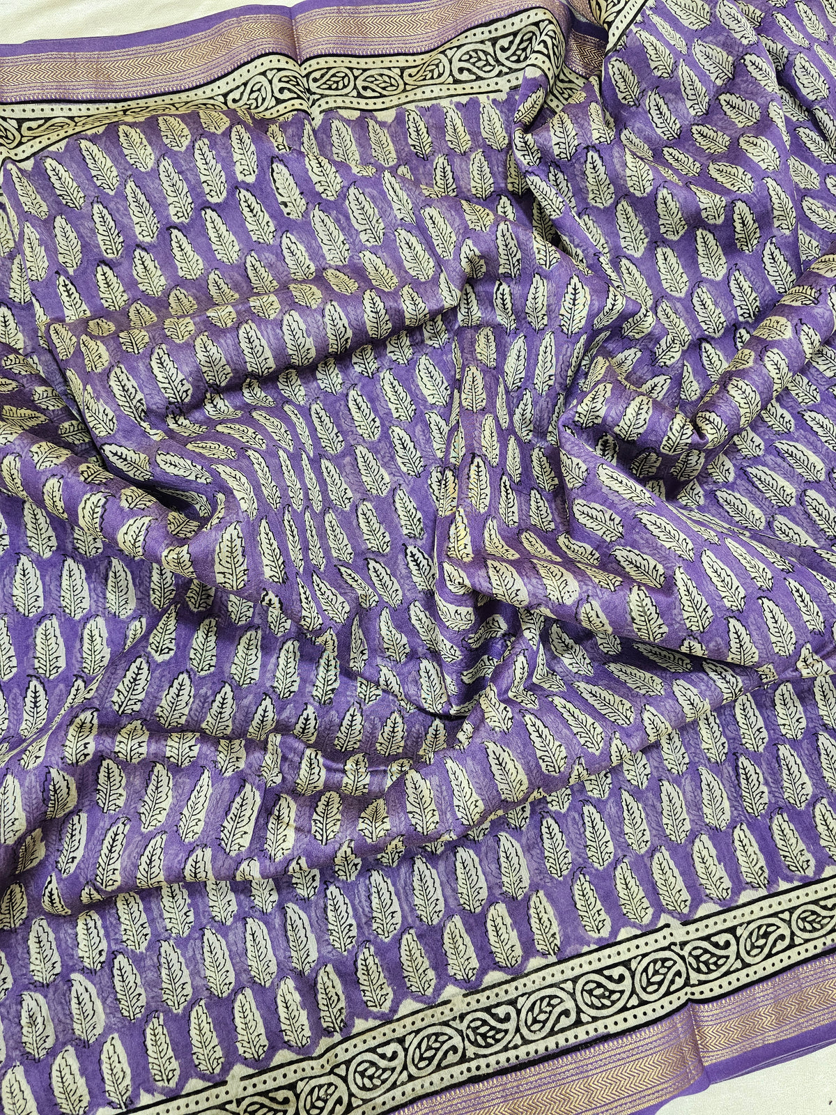 Maheshwari Silk Cotton Hand Block Printed Saree - Purple
