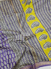 Maheshwari Silk Cotton Hand Block Printed Saree - Purple