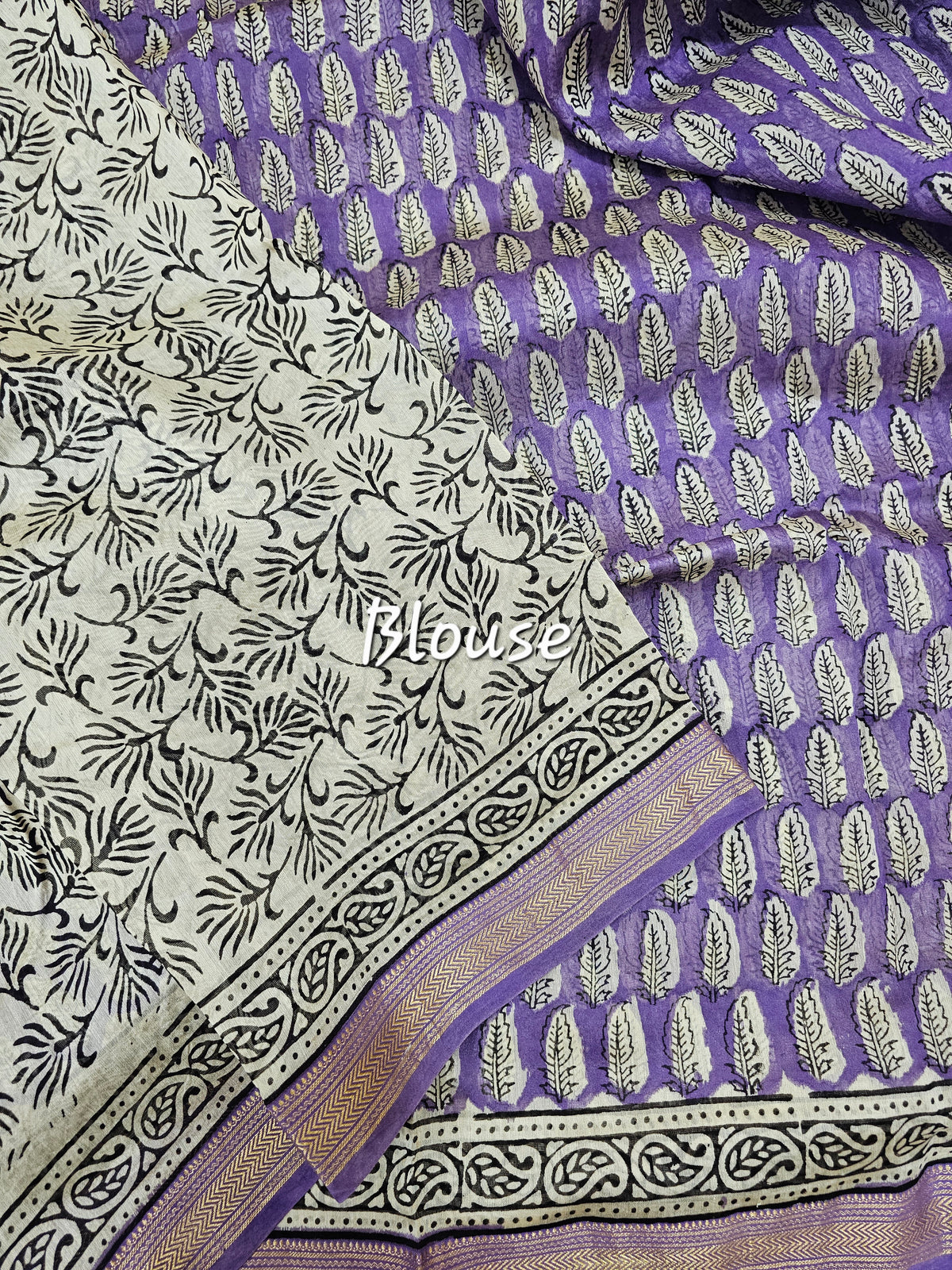 Maheshwari Silk Cotton Hand Block Printed Saree - Purple
