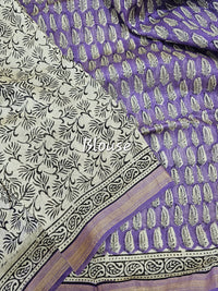 Maheshwari Silk Cotton Hand Block Printed Saree - Purple