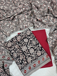 Modal Silk Unstitched Salwar Suit  - Black and Maroon