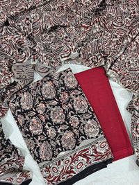 Modal Silk Unstitched Salwar Suit  - Black and Maroon
