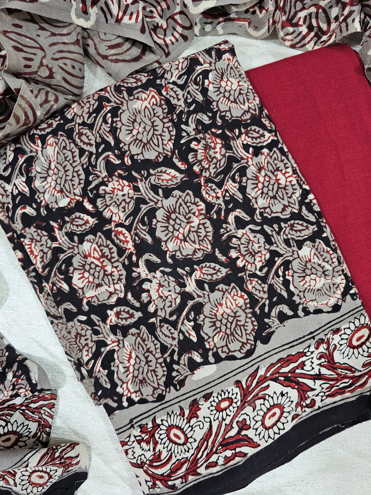 Modal Silk Unstitched Salwar Suit  - Black and Maroon