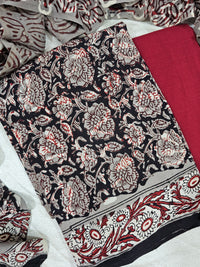 Modal Silk Unstitched Salwar Suit  - Black and Maroon