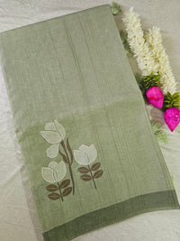 Soft Semi Tussar with Floral Digital Prints Emboridery - Green