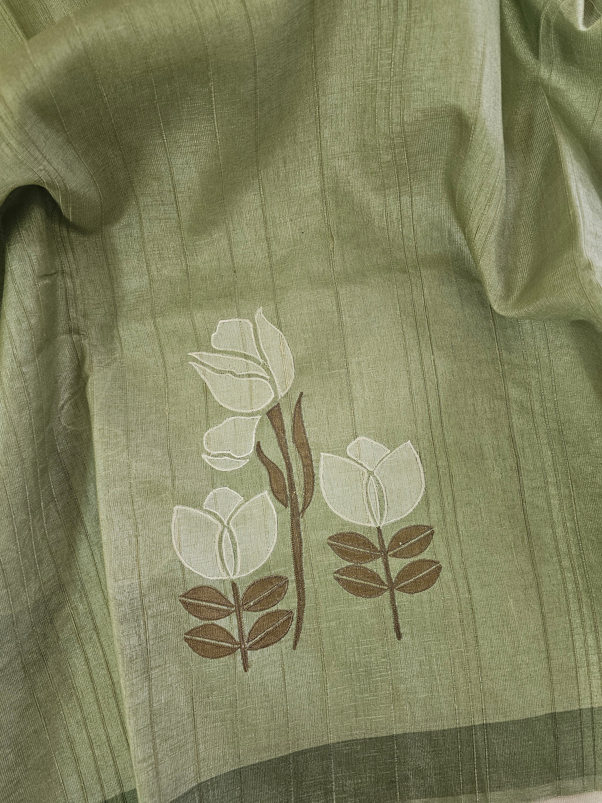 Soft Semi Tussar with Floral Digital Prints Emboridery - Green